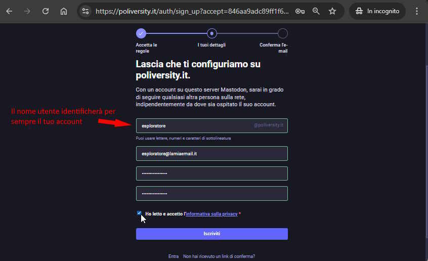 Iscriversi su Mastodon: dati necessari